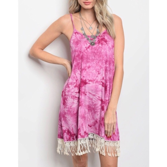 Fushcia Tie Dye Dress​​ - Picture 2 of 3